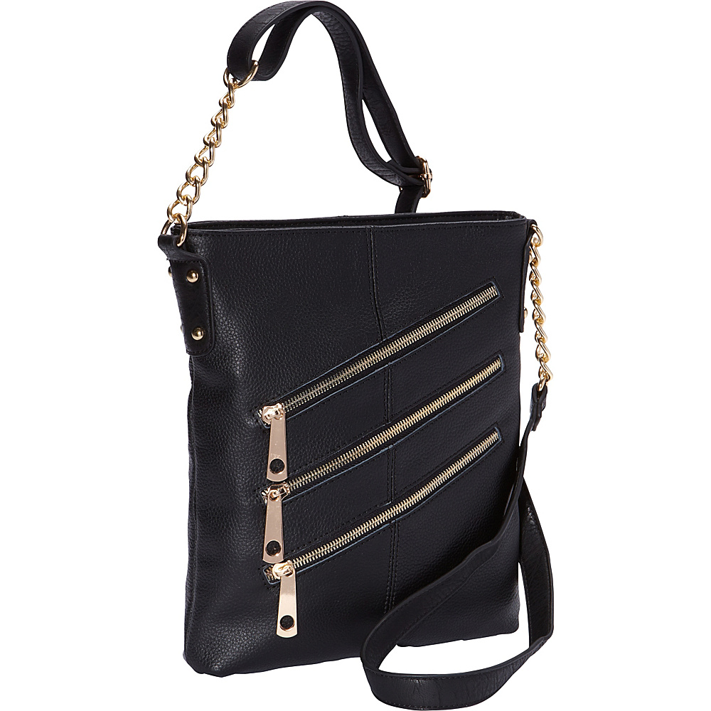 R R Collections 3 Front Zip Crossbody Black R R Collections Leather Handbags