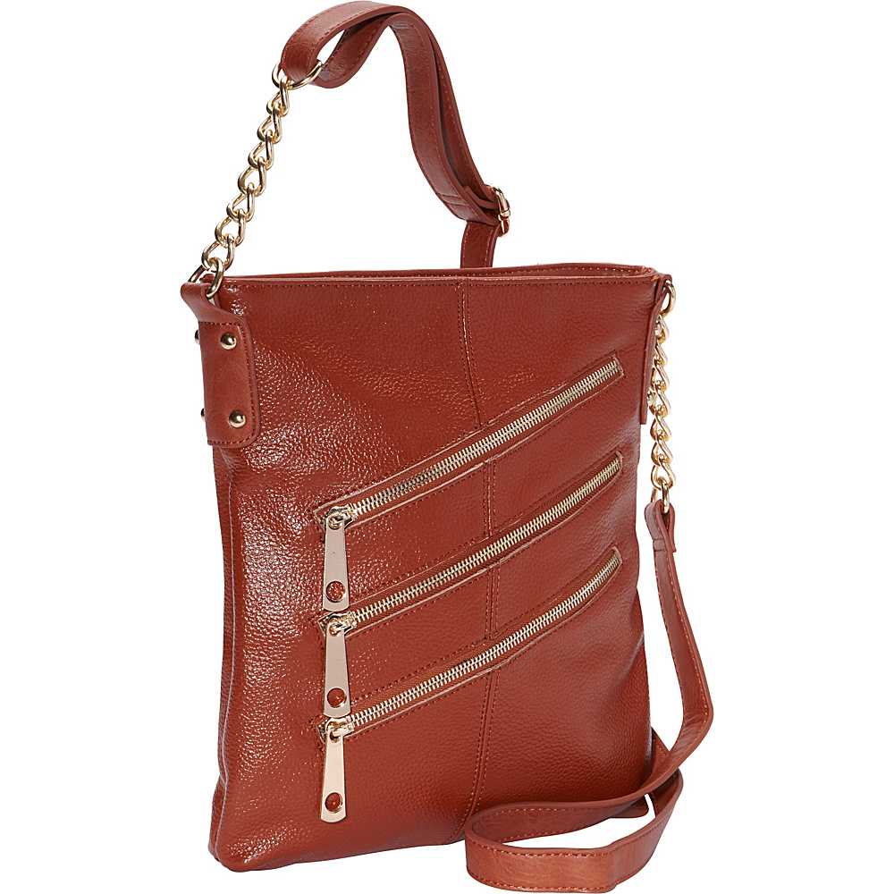 R R Collections 3 Front Zip Crossbody Brandy R R Collections Leather Handbags