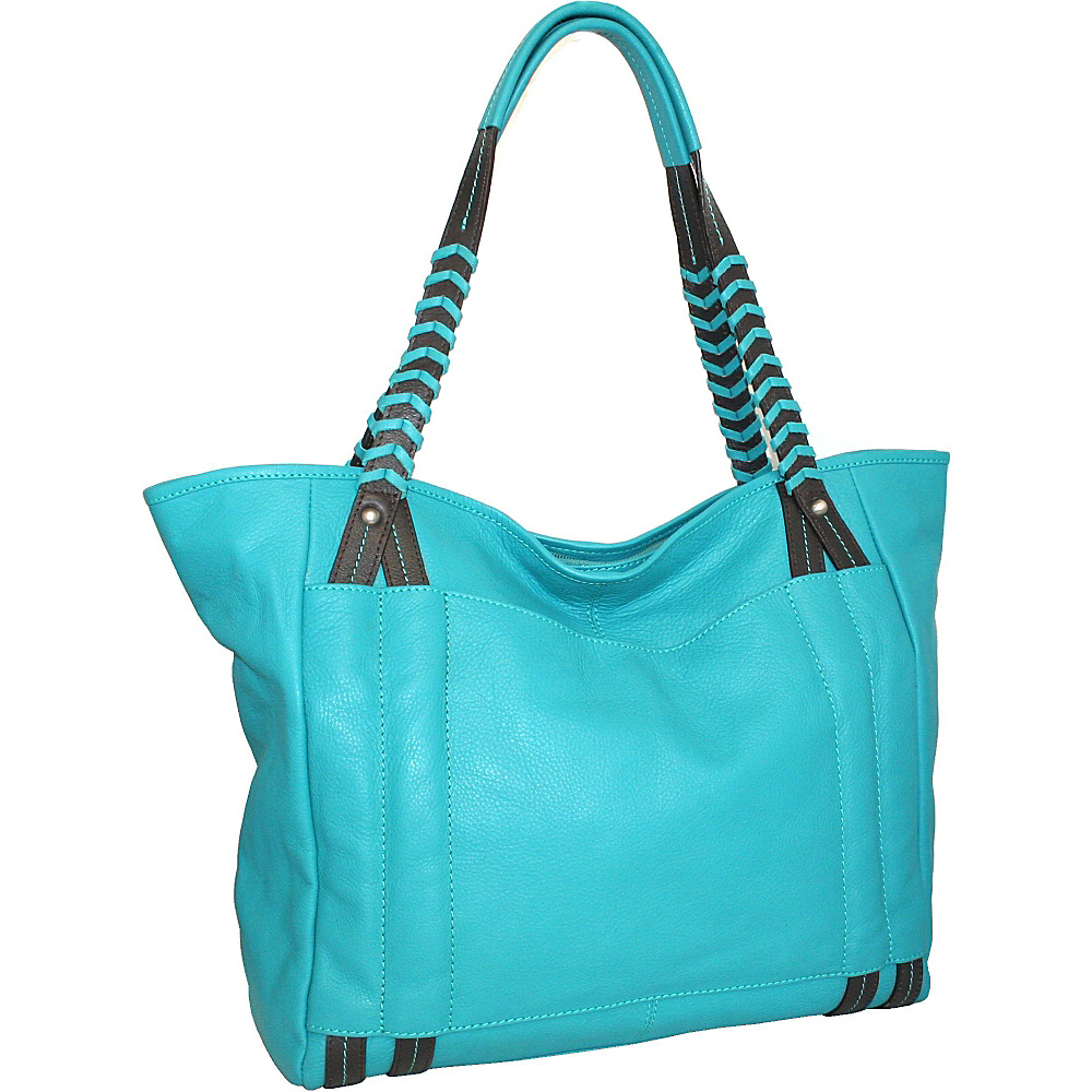 Nino Bossi Tote with Woven Shoulder Strap Turquoise Nino Bossi Leather Handbags