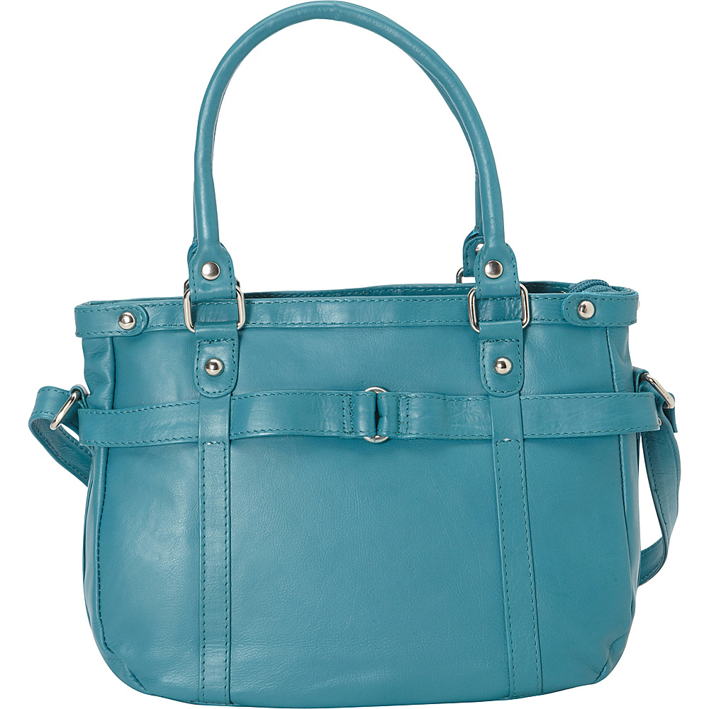 R R Collections Leather Medium Tote with Detachable Strap Turquoise R R Collections Leather Handbags