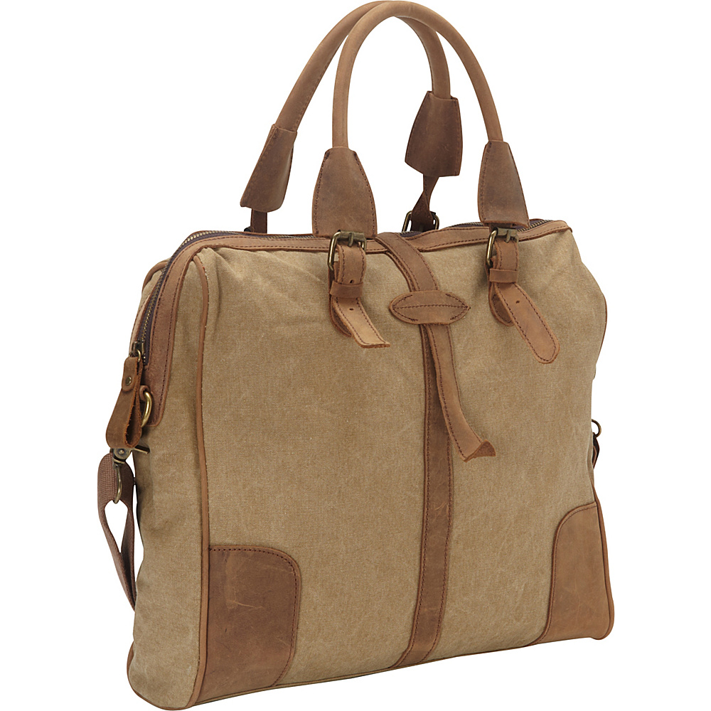 Vagabond Traveler Casual Style Art Design Cowhide Cotton Canvas Shoulder Bag Khaki Vagabond Traveler Messenger Bags
