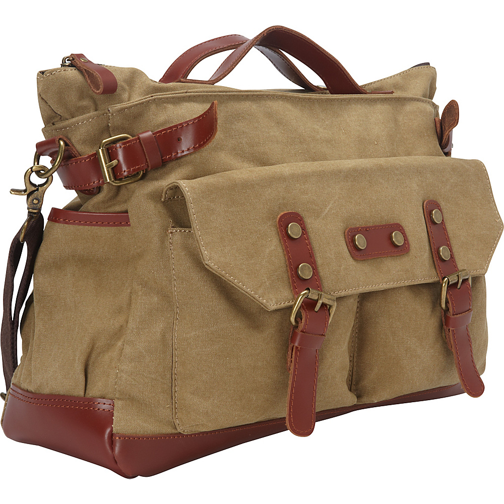 Vagabond Traveler Classic Antique Style Large Cotton Canvas Bag Khaki Vagabond Traveler Messenger Bags
