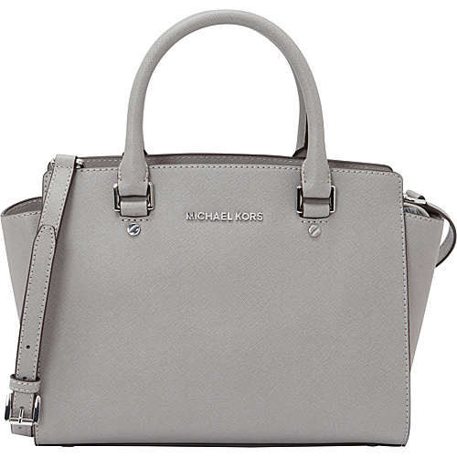 MICHAEL Michael Kors Selma Medium Top Zip Satchel Pearl Grey - MICHAEL Michael Kors Designer Handbags