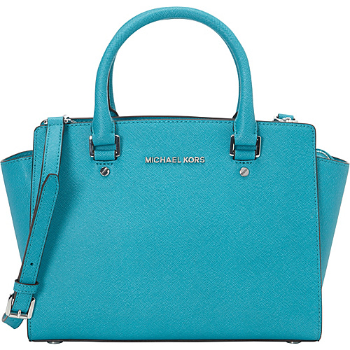 MICHAEL Michael Kors Selma Medium Top Zip Satchel Tile Blue - MICHAEL Michael Kors Designer Handbags