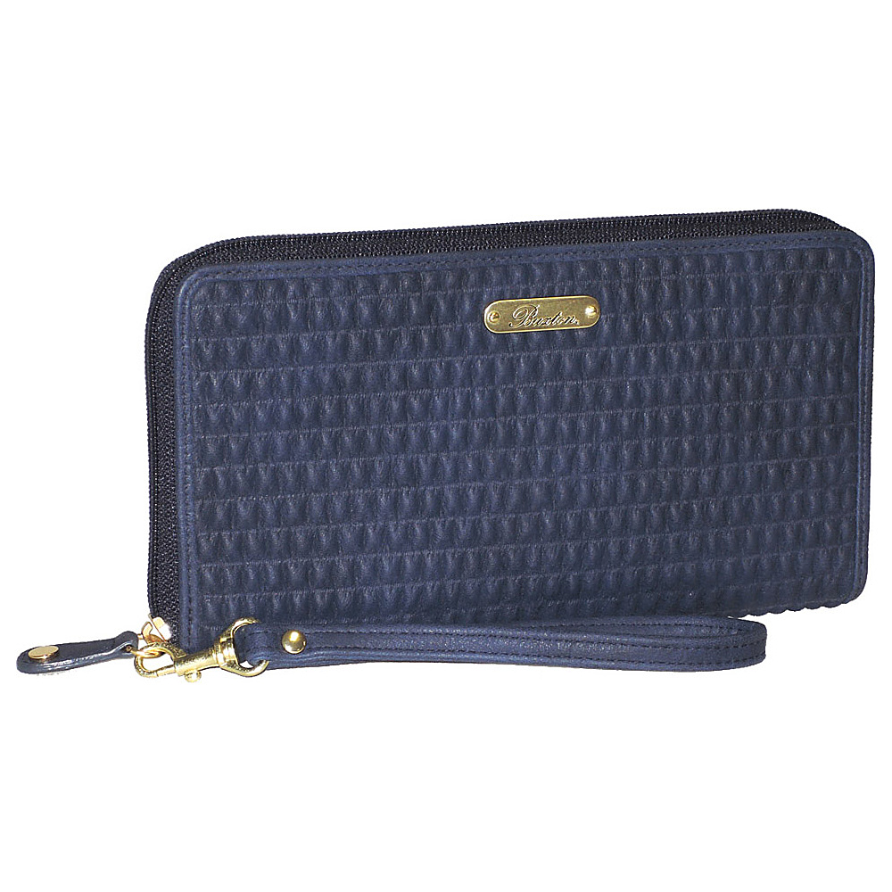 Buxton Crinkle Classic Zip Around Wallet with Removable I.D. Card Sleeve Navy Buxton Ladies Small Wallets