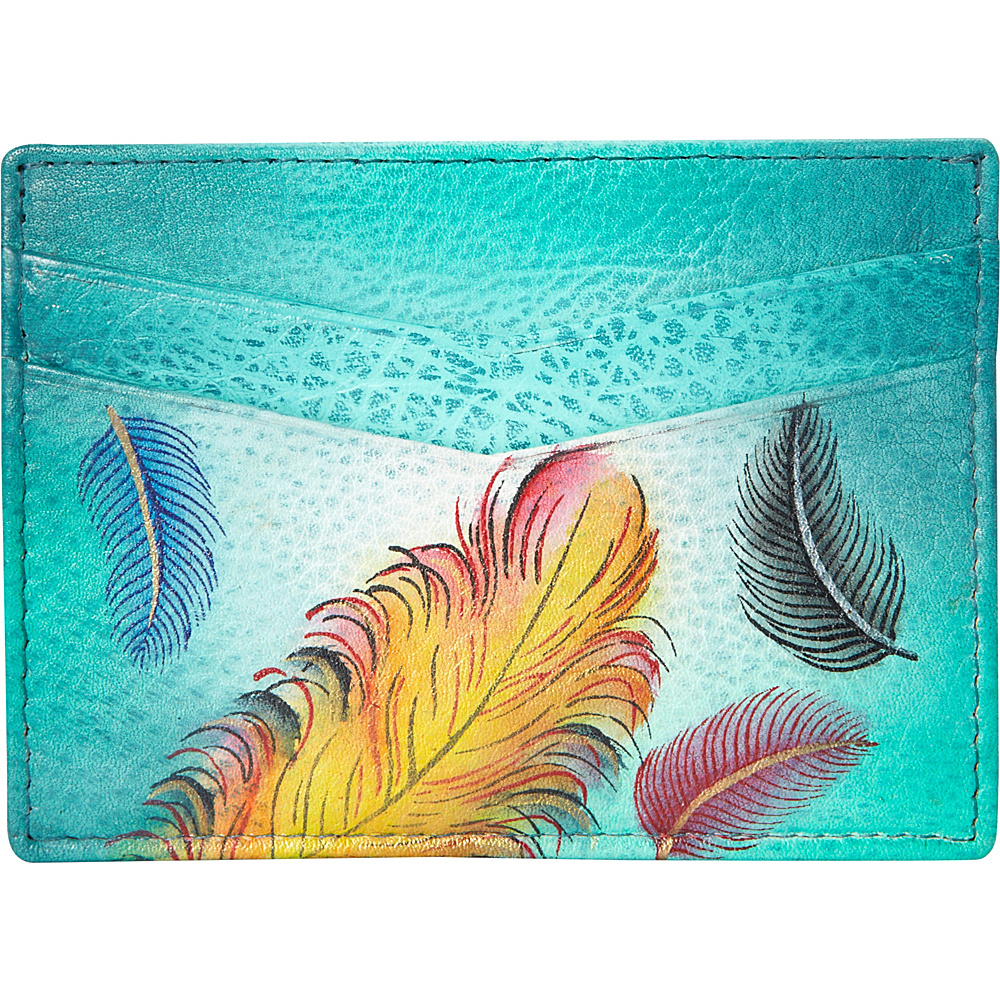 Anuschka Slim Credit Business Card Wallet Floating Feathers Anuschka Ladies Small Wallets