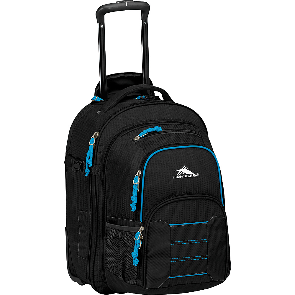 High Sierra Ultimate Access 2.0 Carry On Wheeled Backpack with removable daypack BLACK BLUE PRINT High Sierra Wheeled Backpacks