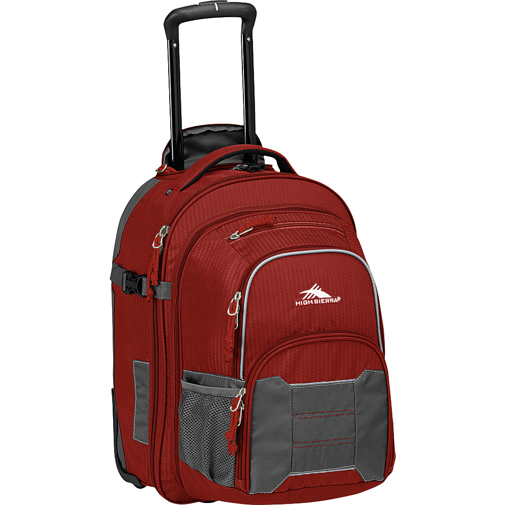High Sierra Ultimate Access 2.0 Carry On Wheeled Backpack with removable daypack BRICK RED MERCURY SILVER High Sierra Wheeled Backpacks