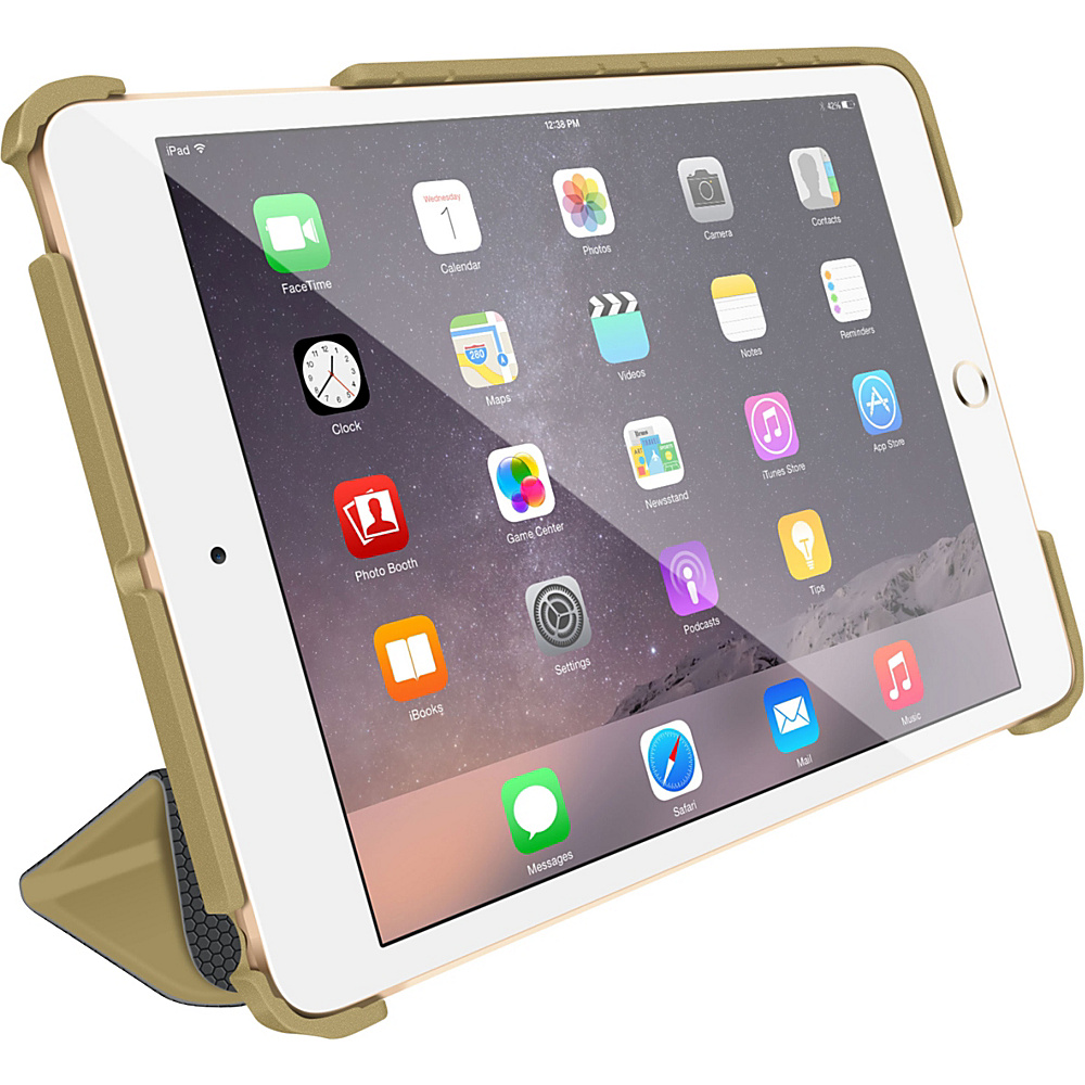 rooCASE Optigon 3D Slim Shell Folio Case Smart Cover for Apple iPad Mini 3 2 1 Fossil Gold rooCASE Electronic Cases