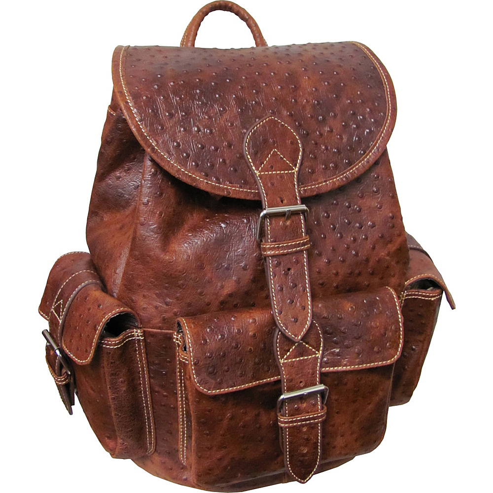 AmeriLeather Vacationer Jumbo Leather Backpack Brown Ostrich Print AmeriLeather Everyday Backpacks