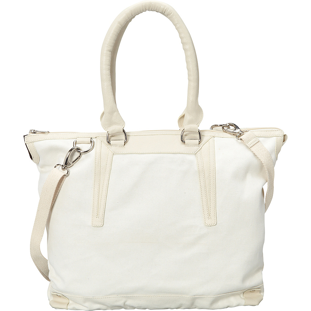 Sharo Leather Bags Large Canvas and Leather Tote Handbag White Beige Two Tone Sharo Leather Bags Fabric Handbags