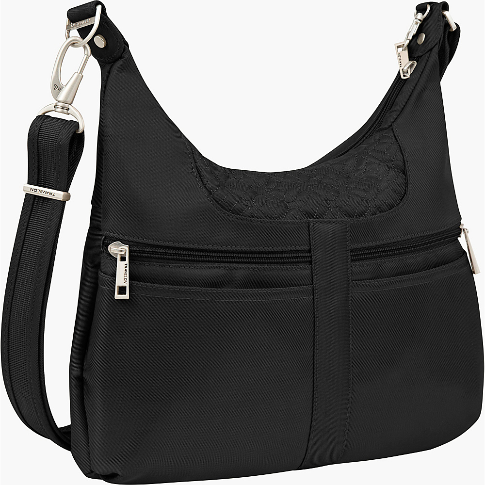 Travelon Anti theft Signature Multi Pocket Hobo Bag Black Teal Travelon Fabric Handbags