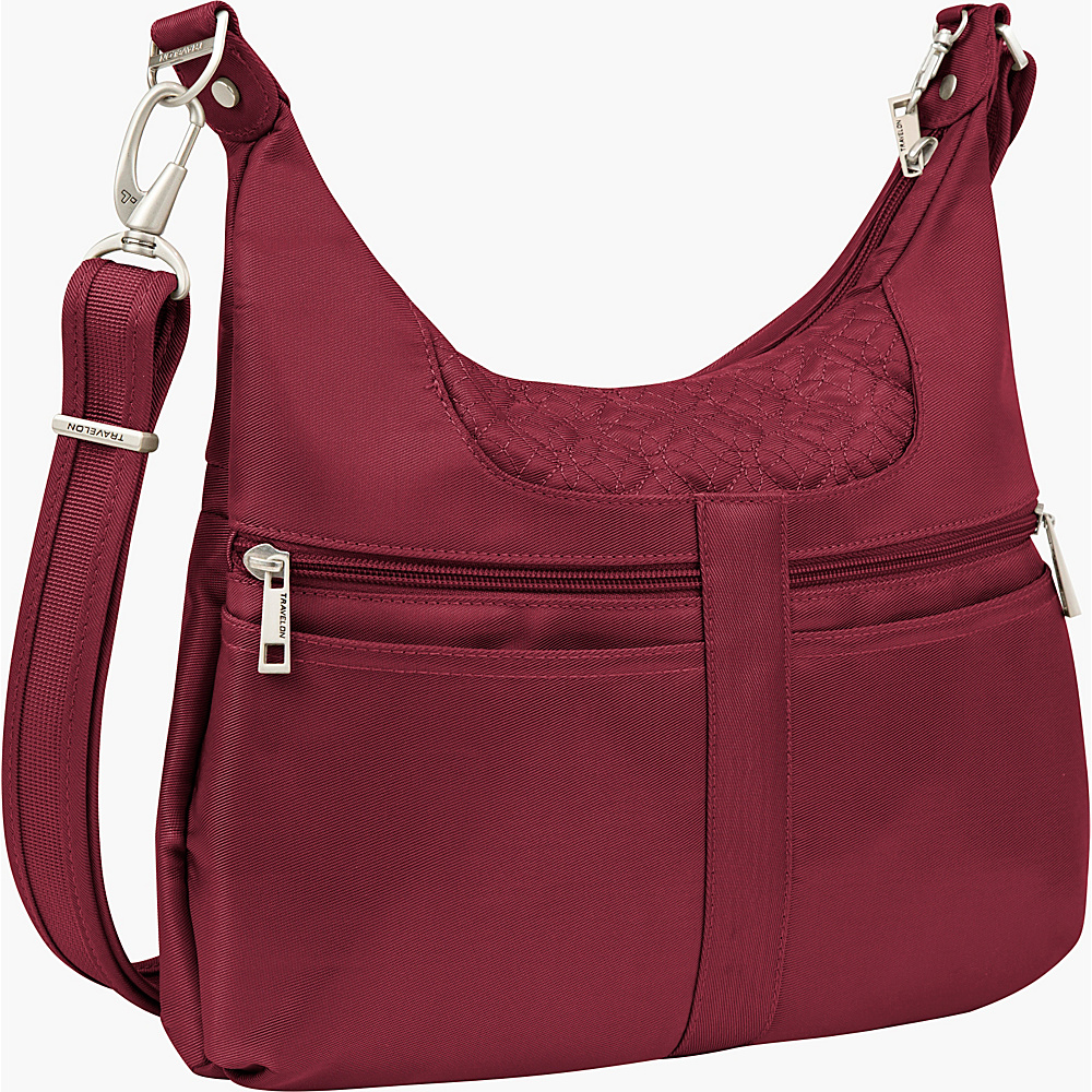 Travelon Anti theft Signature Multi Pocket Hobo Bag Cranberry Light Sand Travelon Fabric Handbags