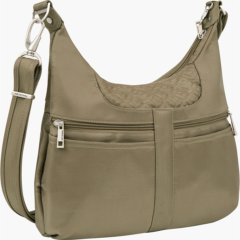 Travelon Anti theft Signature Multi Pocket Hobo Bag Champagne Coral Travelon Fabric Handbags