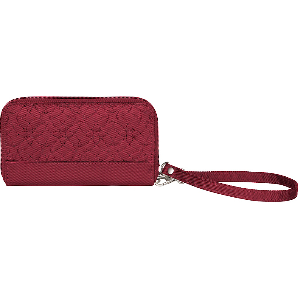 Travelon RFID Signature Embroidered Phone Clutch Wallet Cranberry Travelon Ladies Clutch Wallets