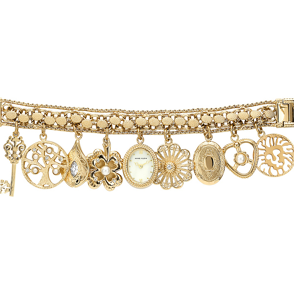 Anne Klein Watches Swarovski Crystal Accented Gold Tone Charm Bracelet Watch Gold Anne Klein Watches Watches