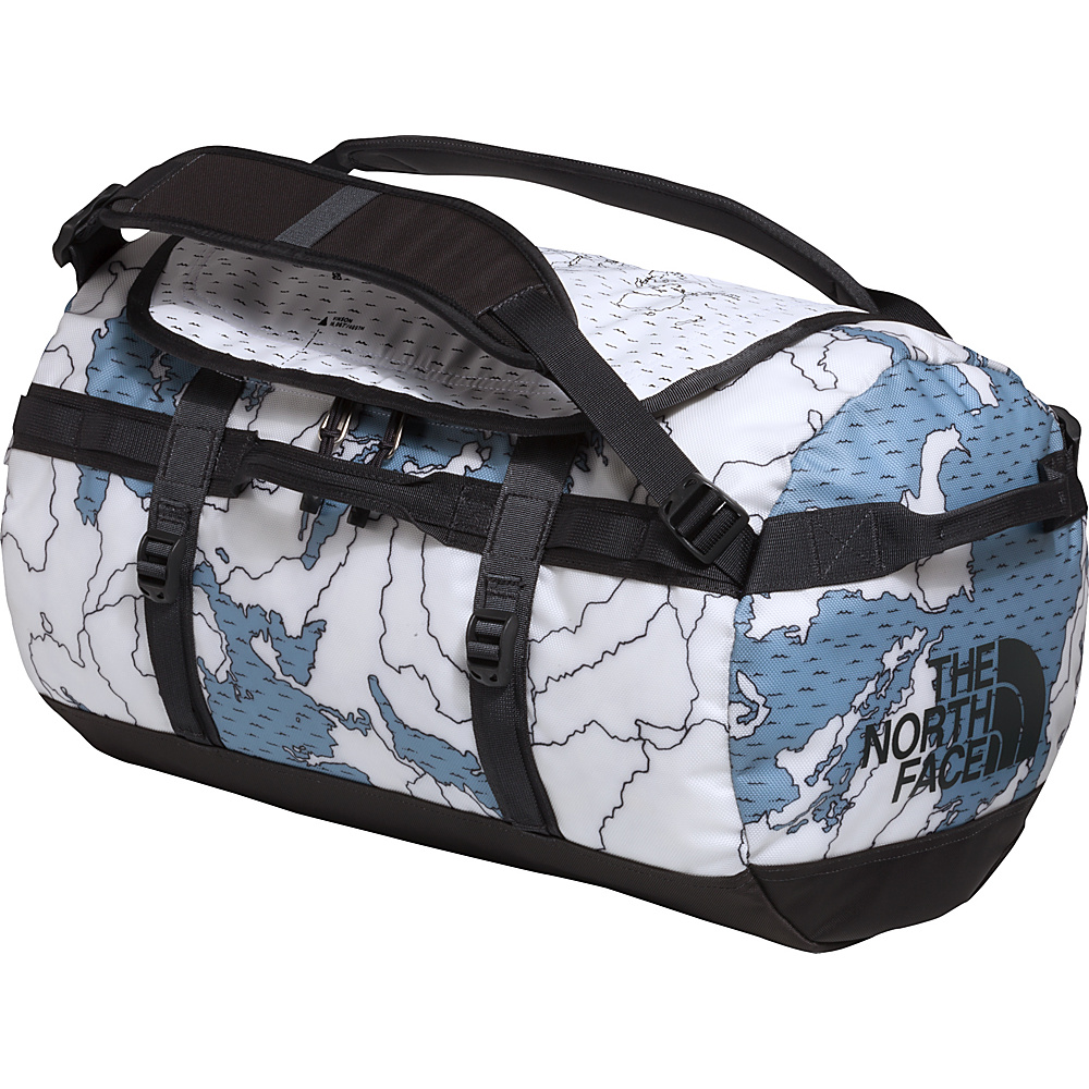 The North Face Base Camp Duffel Small Dusty Blue Around The World Print Asphalt Grey The North Face Outdoor Duffels