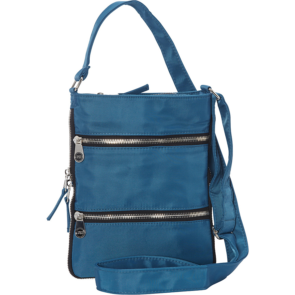 Sacs Collection by Annette Ferber Mini Zip Up Expandable Cross body Teal Sacs Collection by Annette Ferber Fabric Handbags