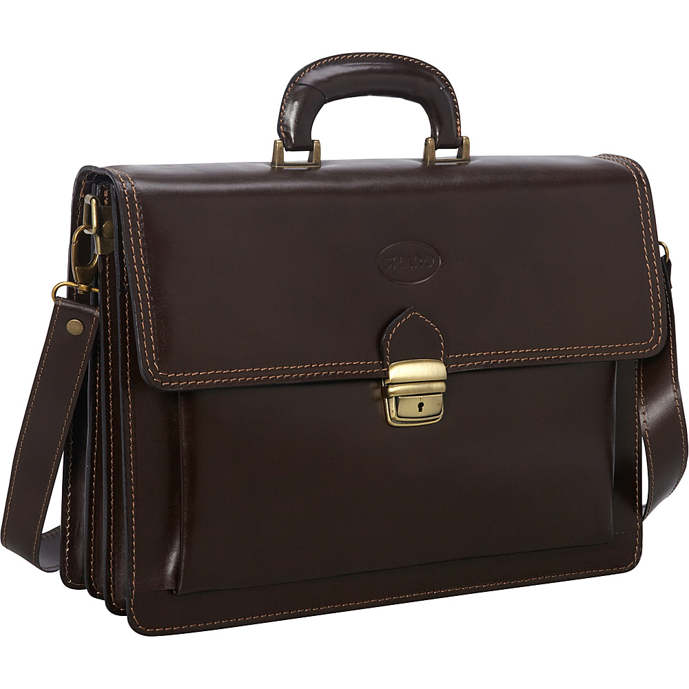 Sharo Leather Bags Italian Leather Computer Brief and Messenger Bag Dark Brown with Tan Contrast Stitching Sharo Leather Bags Non Wheeled Business Cases