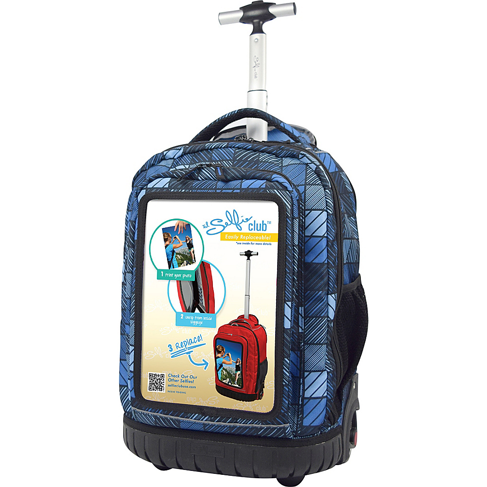 Travelers Club Luggage 18 Selfie Rolling Backpack w Personalized Front Pocket Blue Stripes Travelers Club Luggage Rolling Backpacks