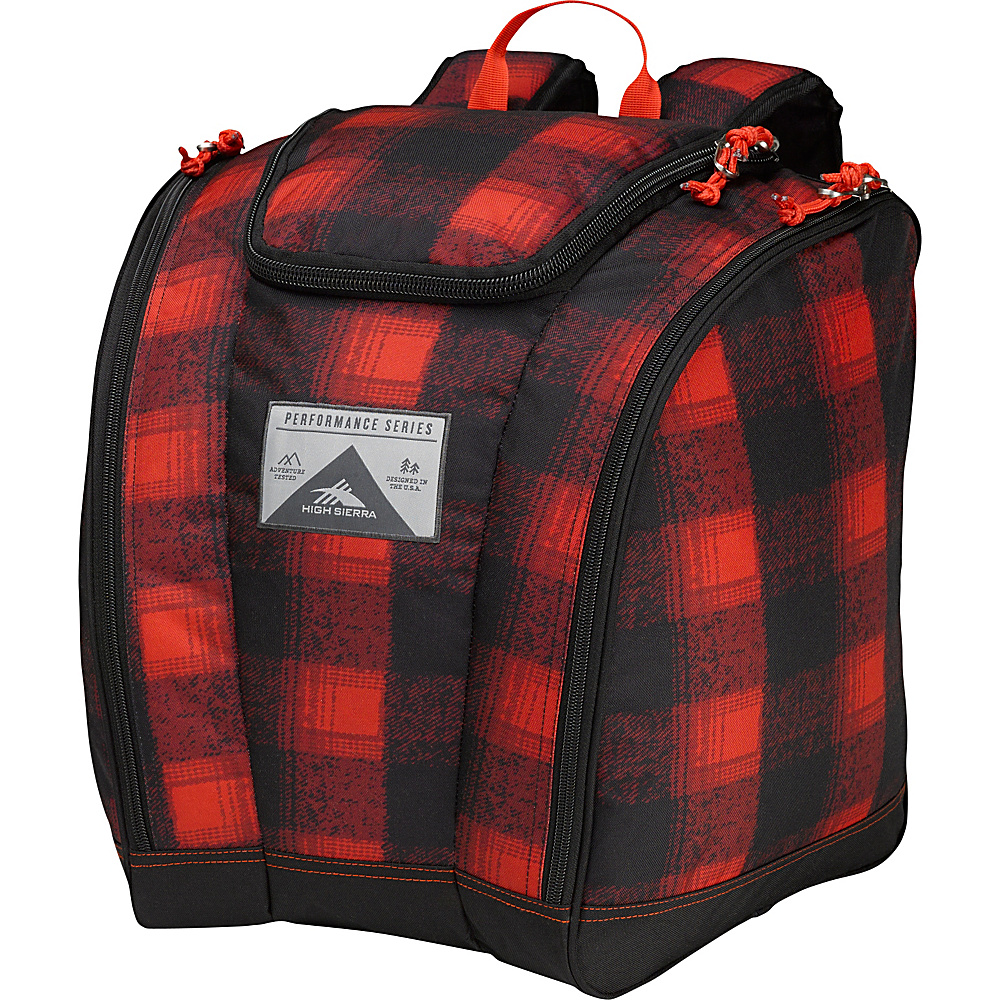High Sierra Junior Trapezoid Boot Bag Buffalo Plaid Black Crimson High Sierra Ski and Snowboard Bags