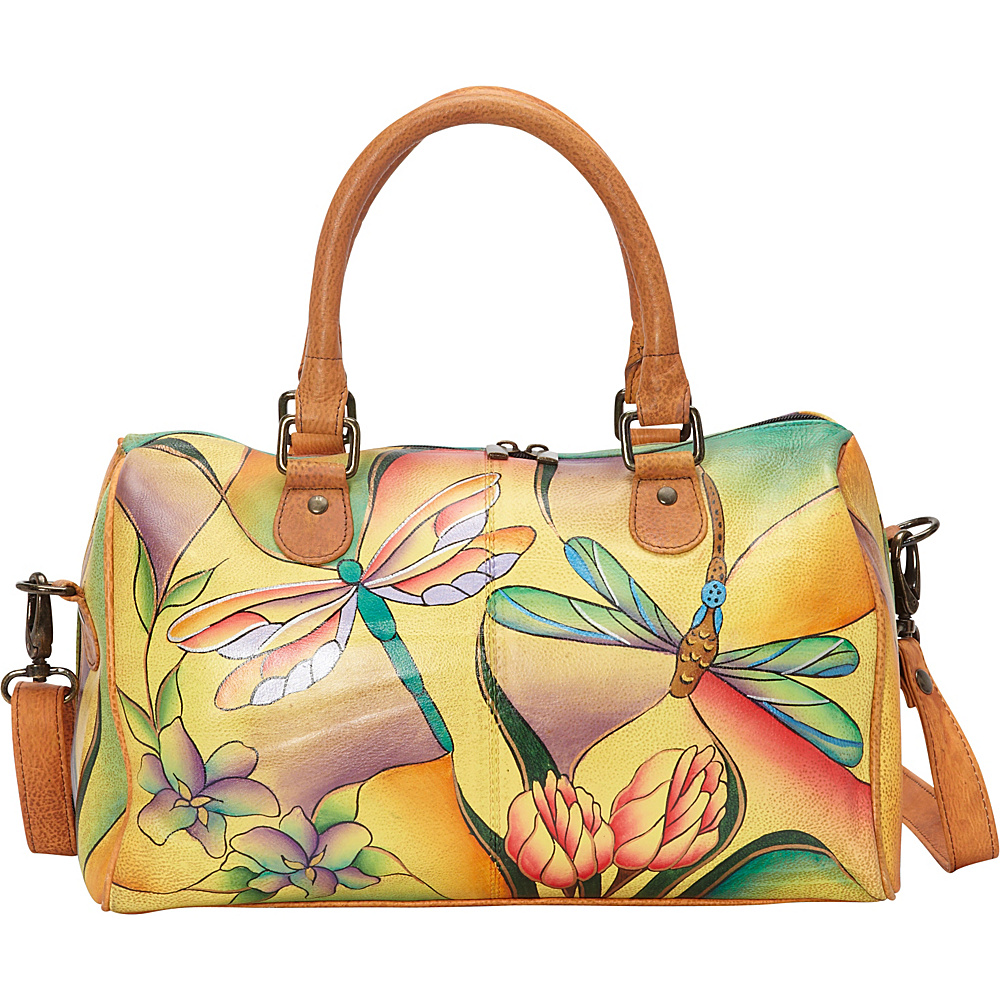 ANNA by Anuschka Large Zip Around Satchel Dragonfly Glass Painting ANNA by Anuschka Leather Handbags