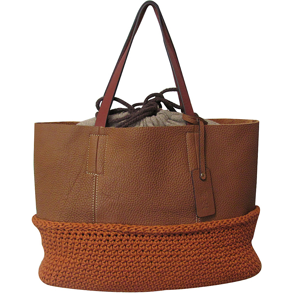 AmeriLeather Multi Fabric Indra Tote Cognac Orange AmeriLeather Leather Handbags