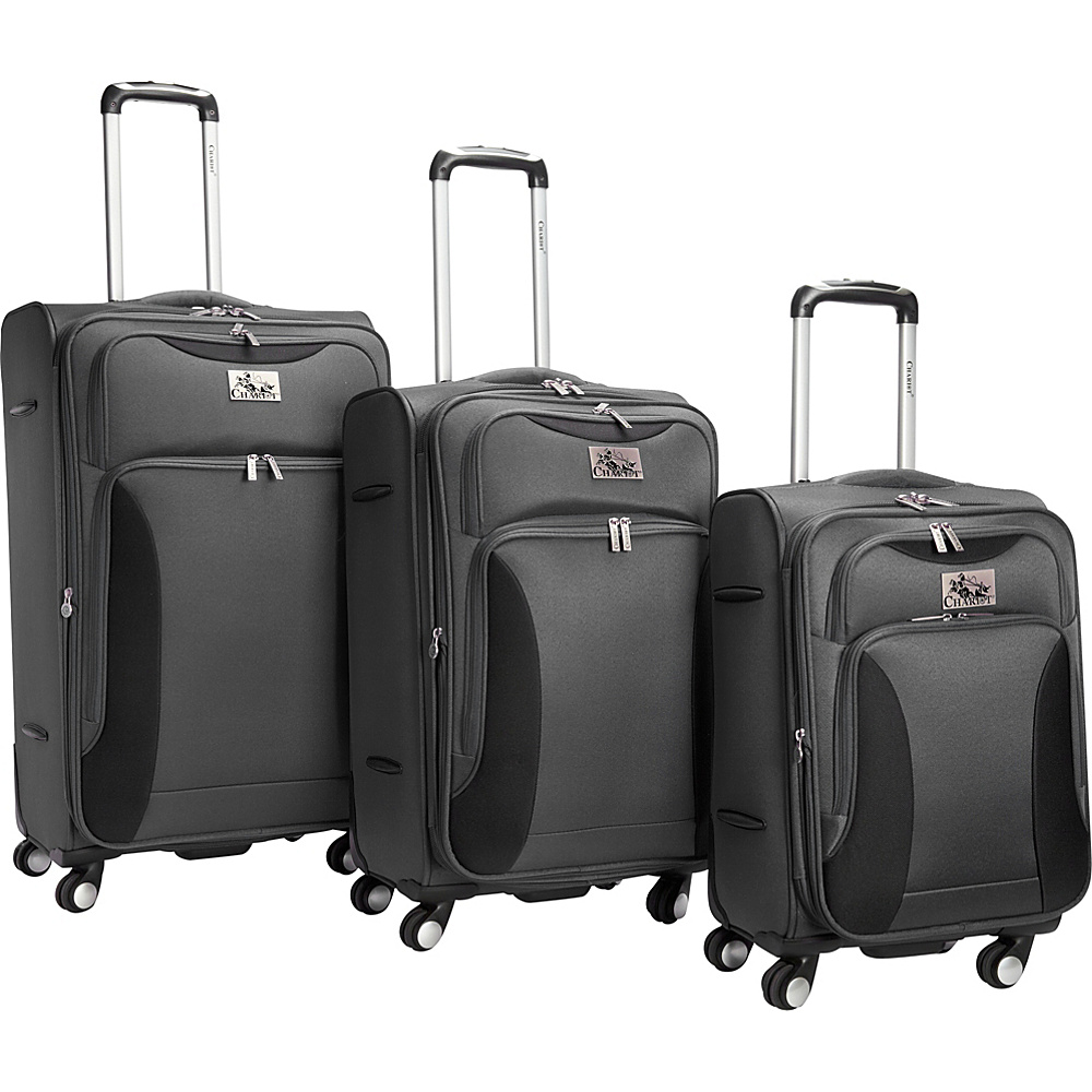 Chariot Bari 3Pc Luggage Set Grey Black Chariot Luggage Sets