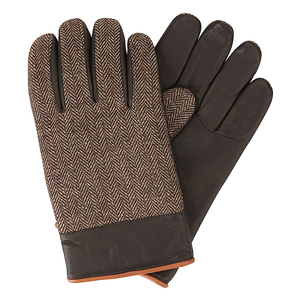 Original Penguin Woolen Herringbone Leather Gloves Brown Medium Original Penguin Hats Gloves Scarves