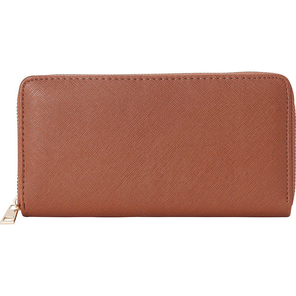Rebecca Rifka Faux Leather Zip Around Wallet Cognac Rebecca Rifka Ladies Clutch Wallets