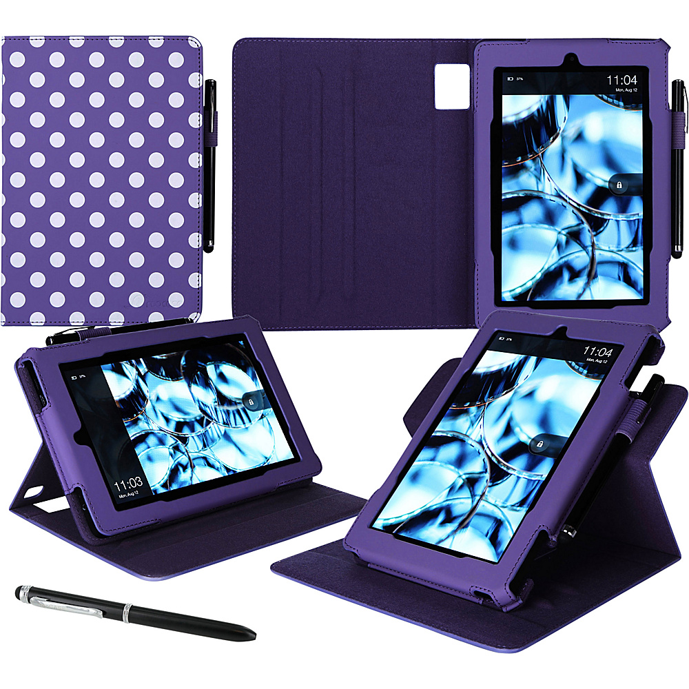 rooCASE Amazon Kindle Fire HD7 2015 Case Dual View Pro Folio Smart Cover Stand Polka Dot Purple rooCASE Electronic Cases