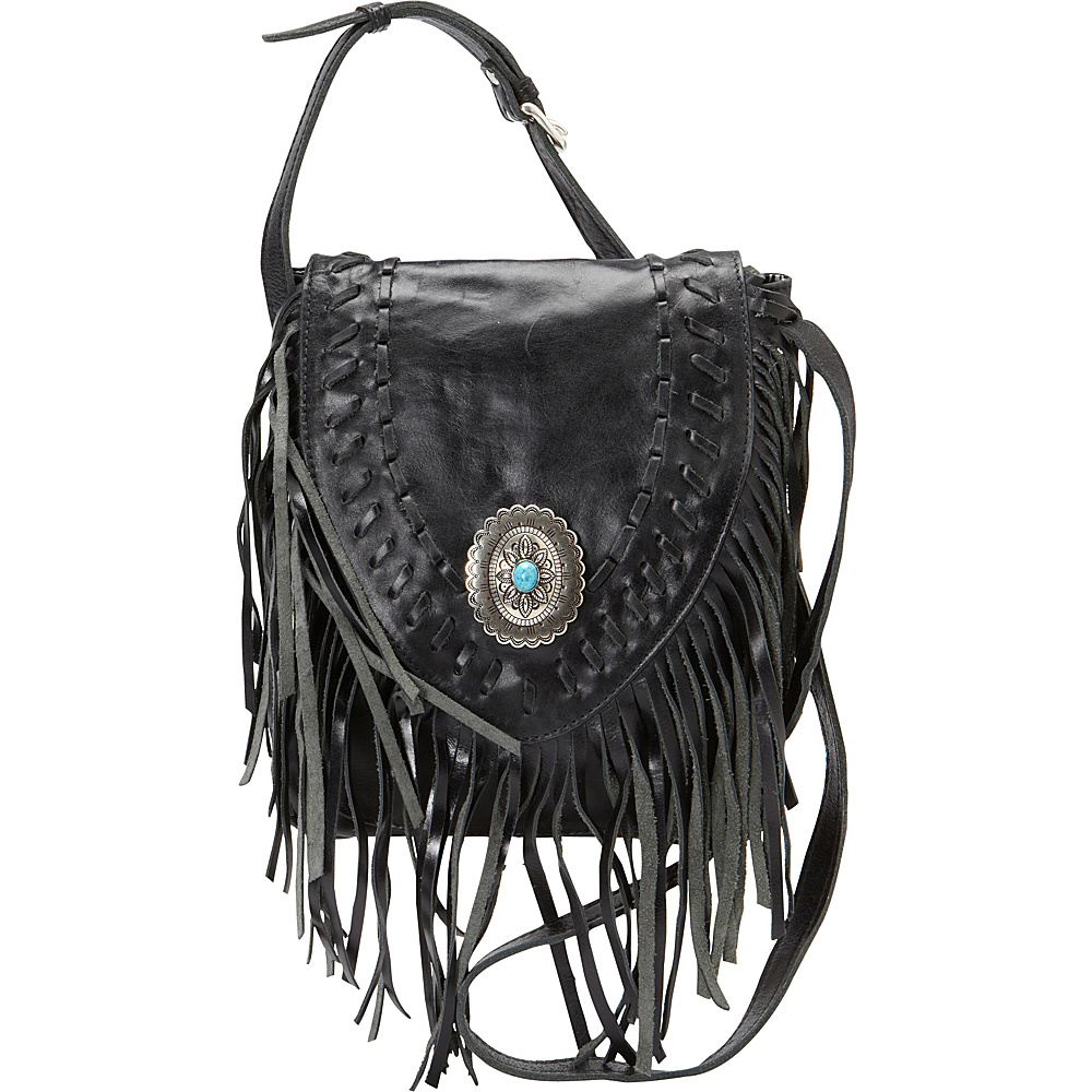 American West Pueblo Moon Fringe Flap Crossbody Charcoal American West Leather Handbags