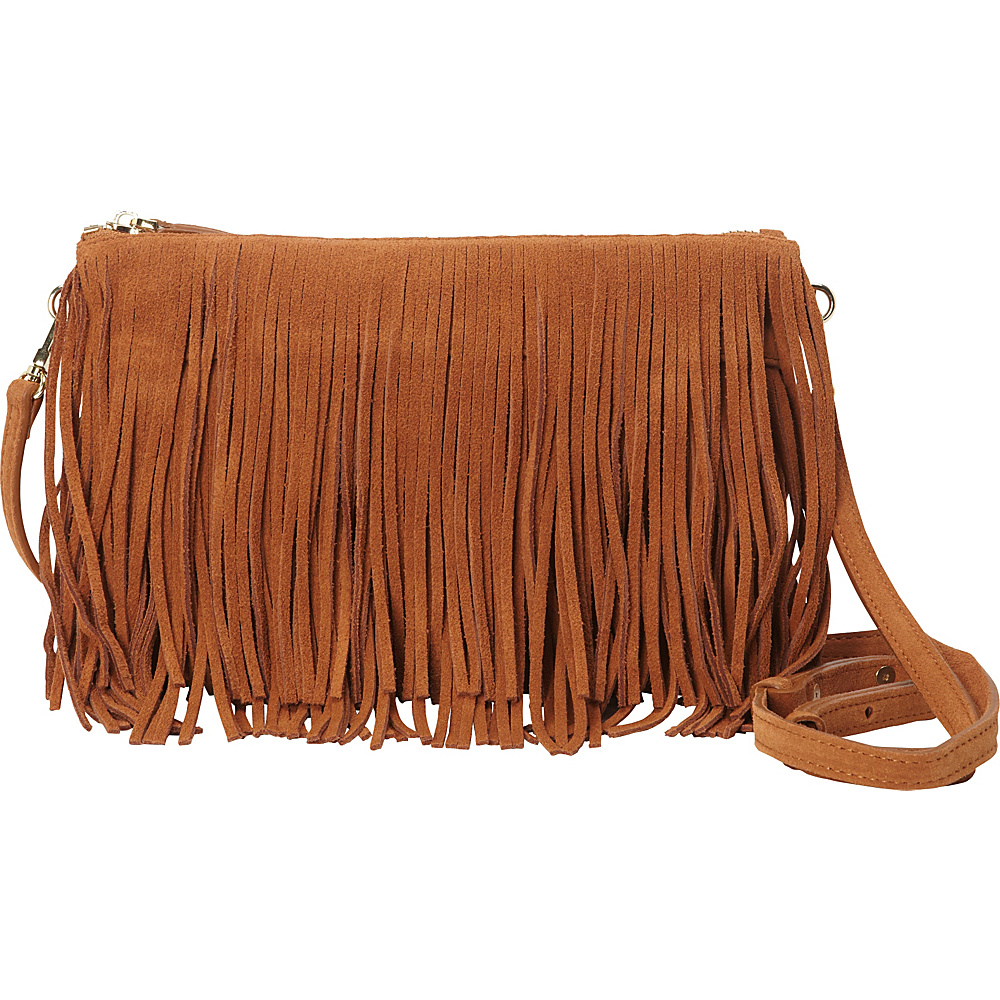 HButler The Mighty Purse Fringe Phone Charging Crossbody Bag Brown HButler Leather Handbags