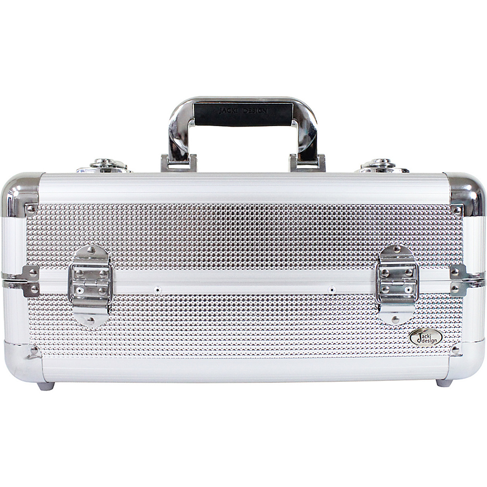 Jacki Design Carrying Makeup Salon Train Case with Expandable Trays Silver Jacki Design Toiletry Kits