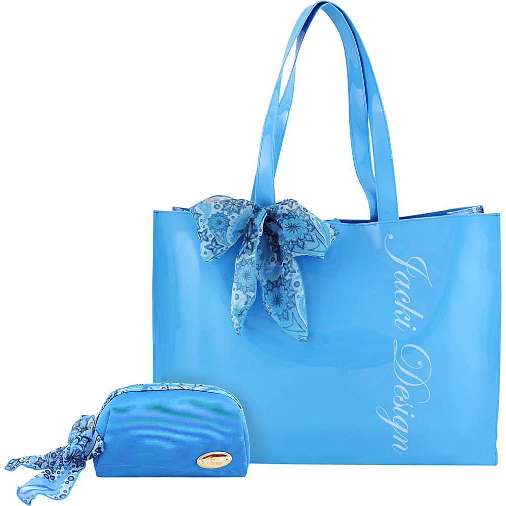 Jacki Design Summer Bliss 2 Piece Tote and Cosmetic Bag Set Blue Jacki Design Manmade Handbags