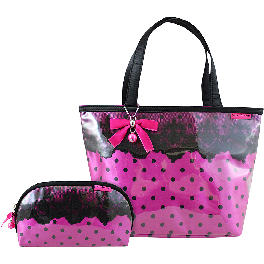 Jacki Design 2 Piece Tote and Cosmetic Bag Set Hot Pink Jacki Design Fabric Handbags
