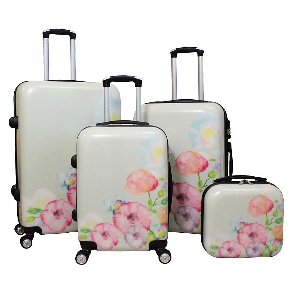 World Traveler Flower Bloom 4 piece Lightweight Hardside Spinner Luggage Set Flower World Traveler Luggage Sets