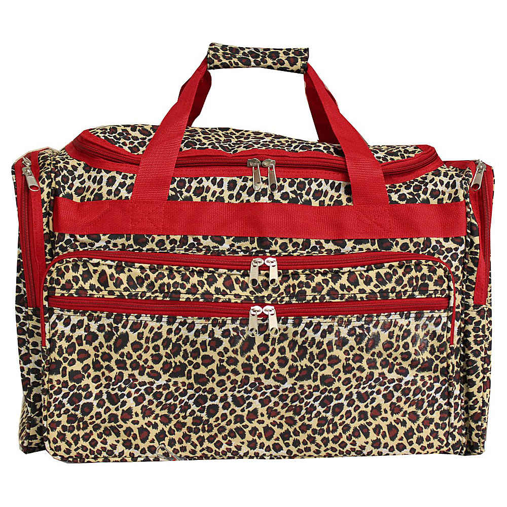 World Traveler Leopard 22 Travel Duffle Bag Red Trim Leopard World Traveler Rolling Duffels