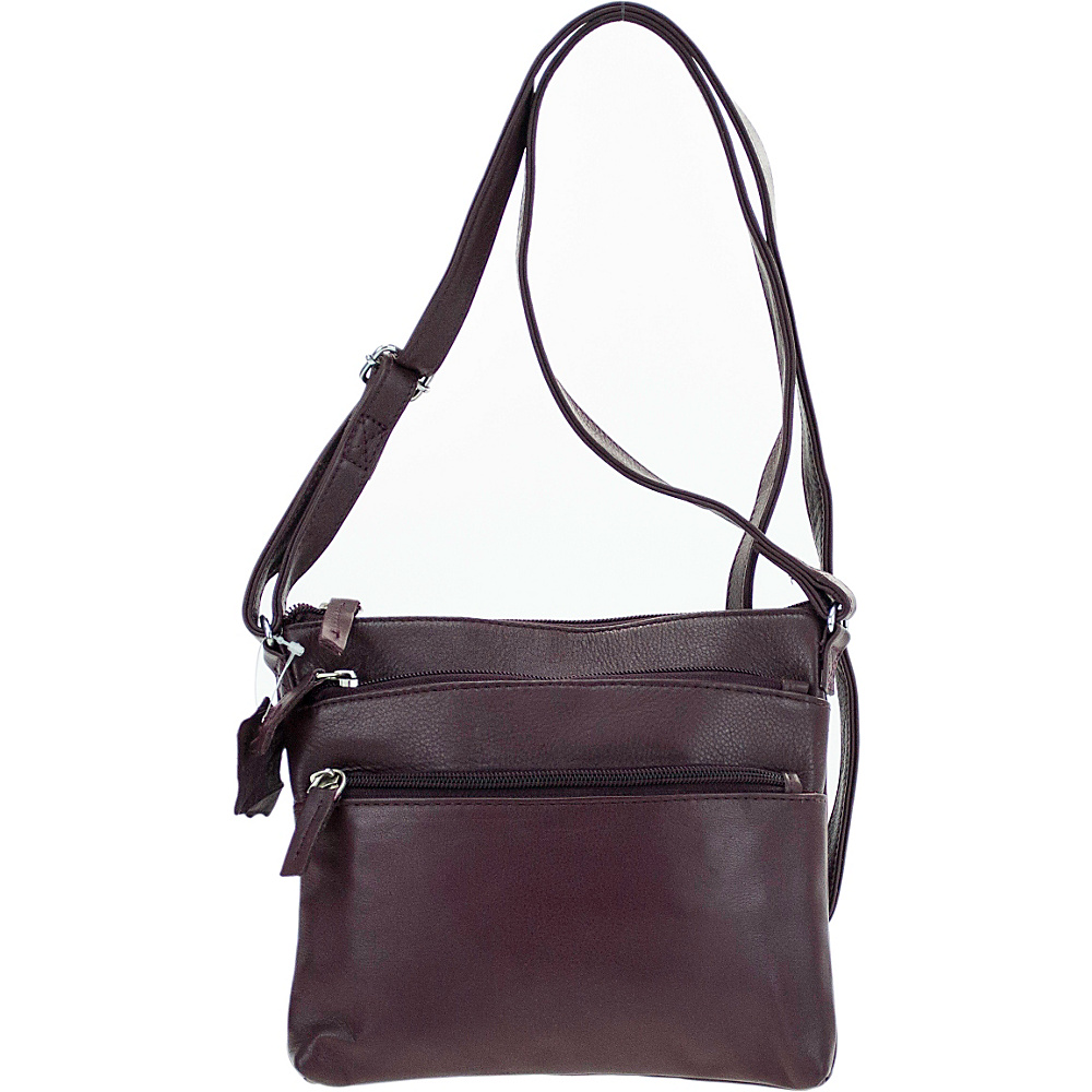 R R Collections Soft Drum Dyed Leather 3 Zip Crossbody Plum R R Collections Leather Handbags