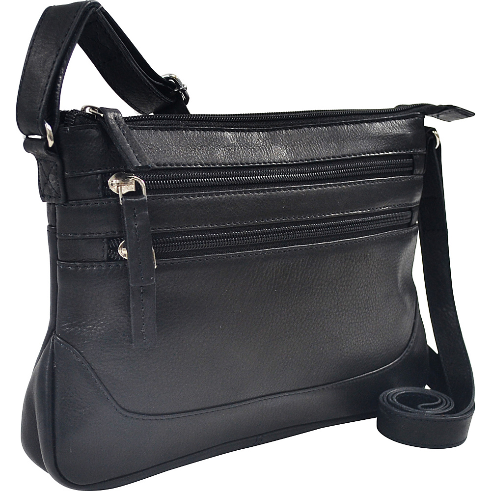 R R Collections Soft Drum Dyed Leather 3 Zip Crossbody Black R R Collections Leather Handbags