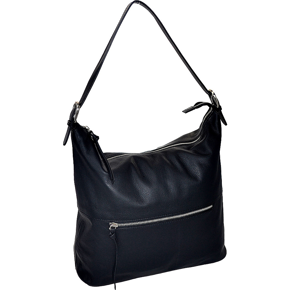 R R Collections Leather Top Zip Hobo Black R R Collections Leather Handbags