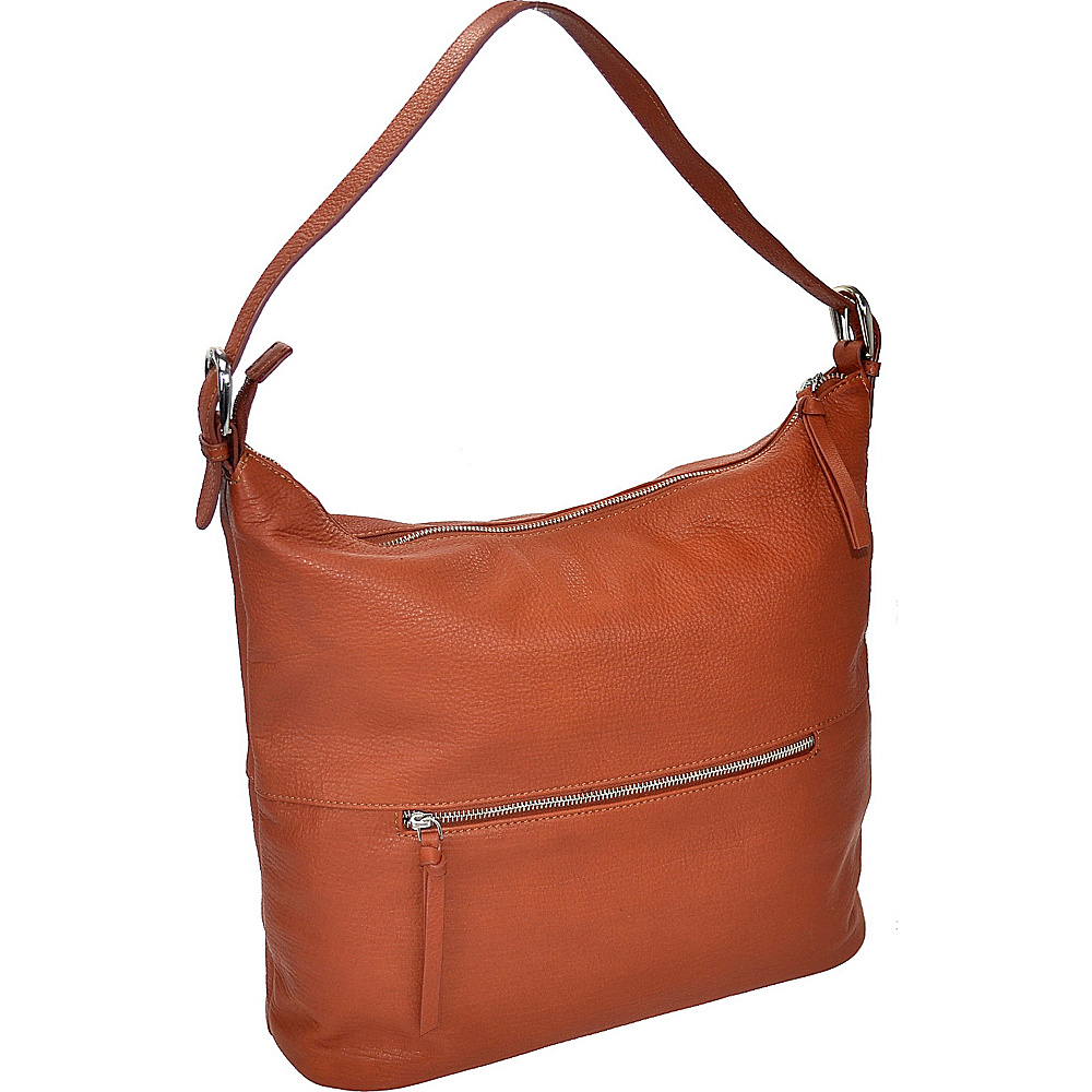 R R Collections Leather Top Zip Hobo COGNAC R R Collections Leather Handbags