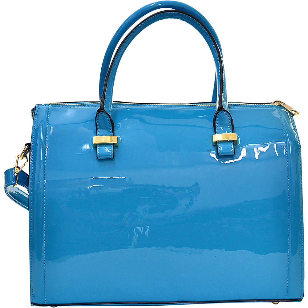 Dasein Patent Faux Leather Barrel Body Satchel Blue Dasein Manmade Handbags