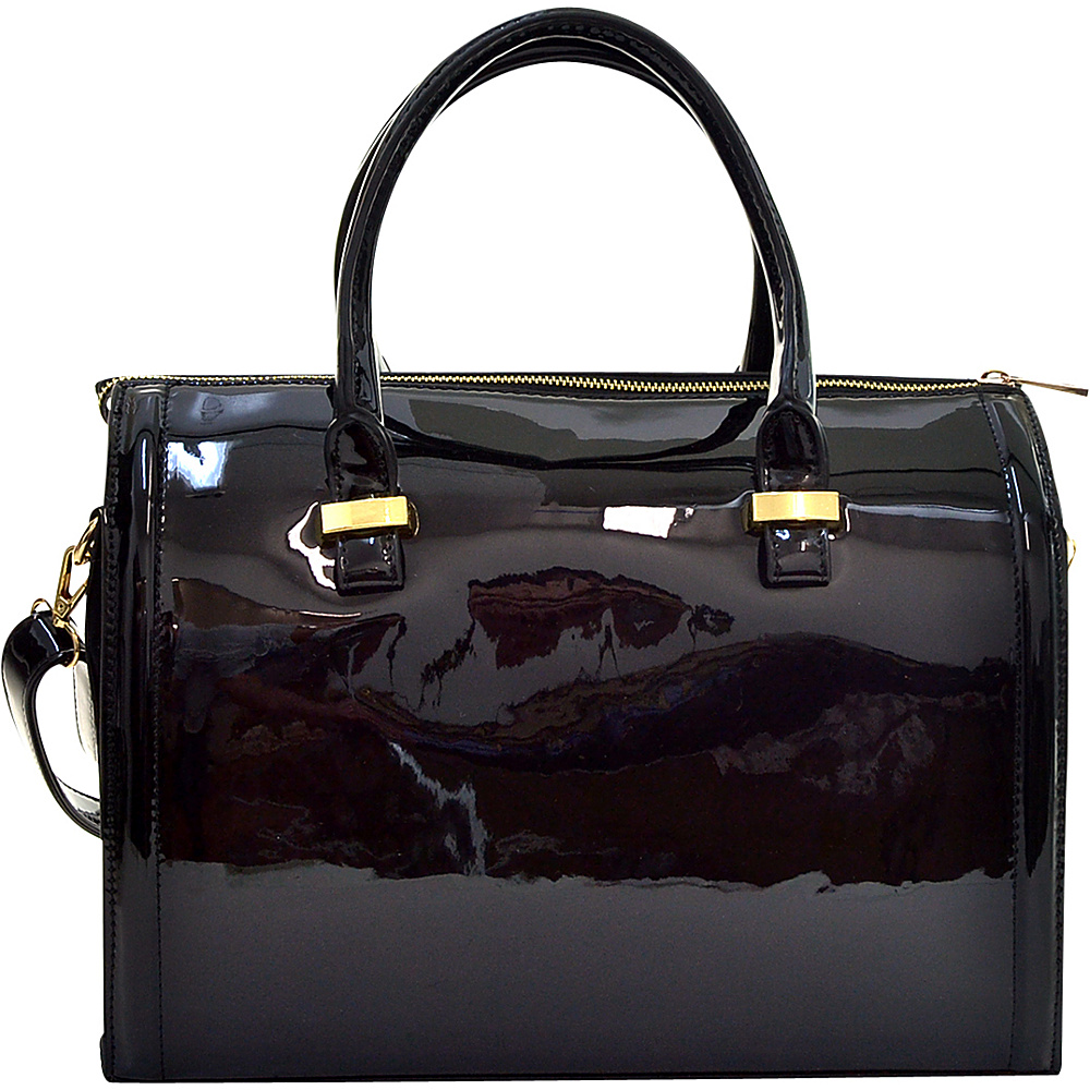 Dasein Patent Faux Leather Barrel Body Satchel Black Dasein Manmade Handbags