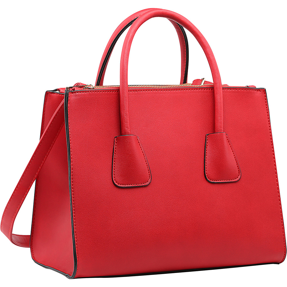 Dasein Winged Satchel with Double Zipper Pockets Red Dasein Manmade Handbags