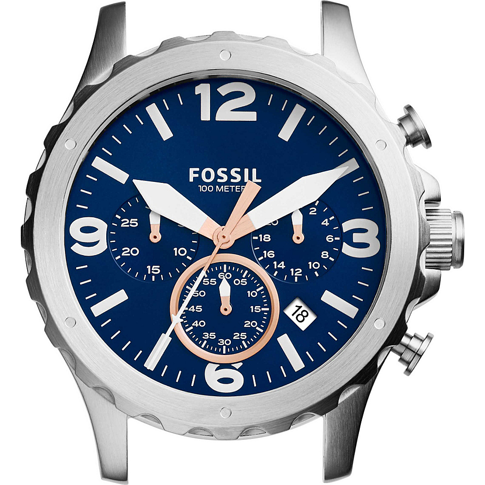 Fossil Nate Chronograph Stainless Steel 22mm Case Silver and Blue Fossil Watches