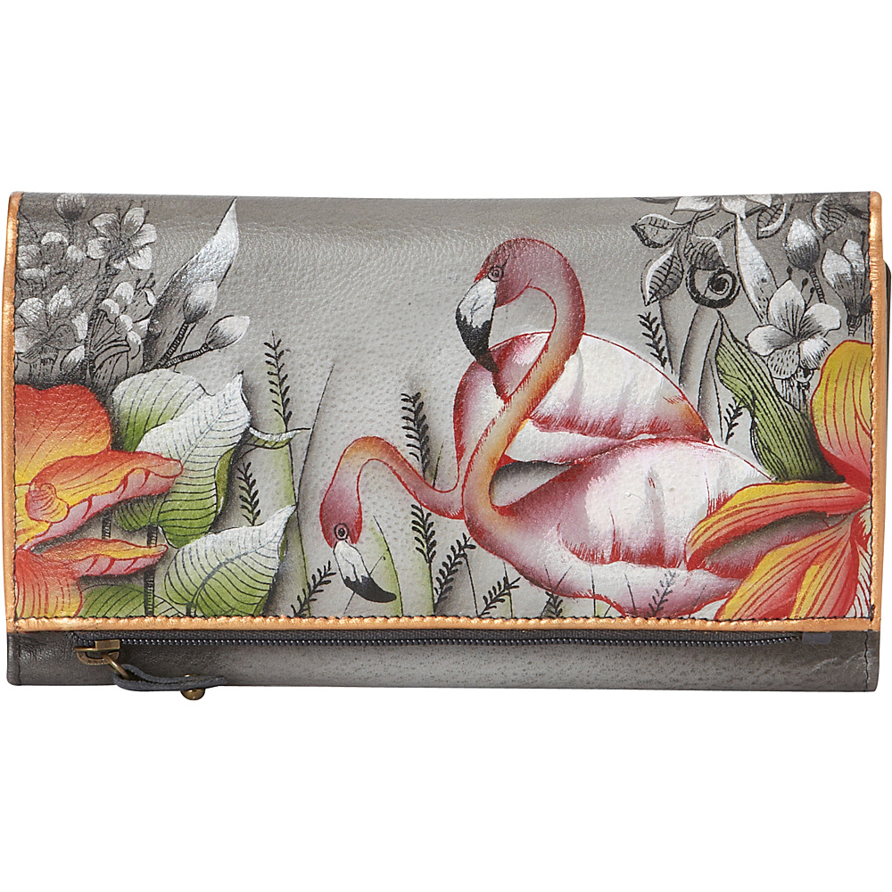 Anuschka Hand Painted Three Fold Clutch Flamboyant Flamingos Anuschka Women s Wallets