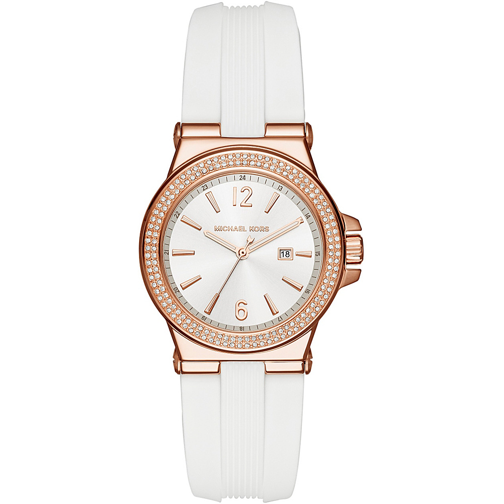 Michael Kors Watches Mini Dylan Pink Silicone and Gold Tone 3 Hand Watch White Michael Kors Watches Watches