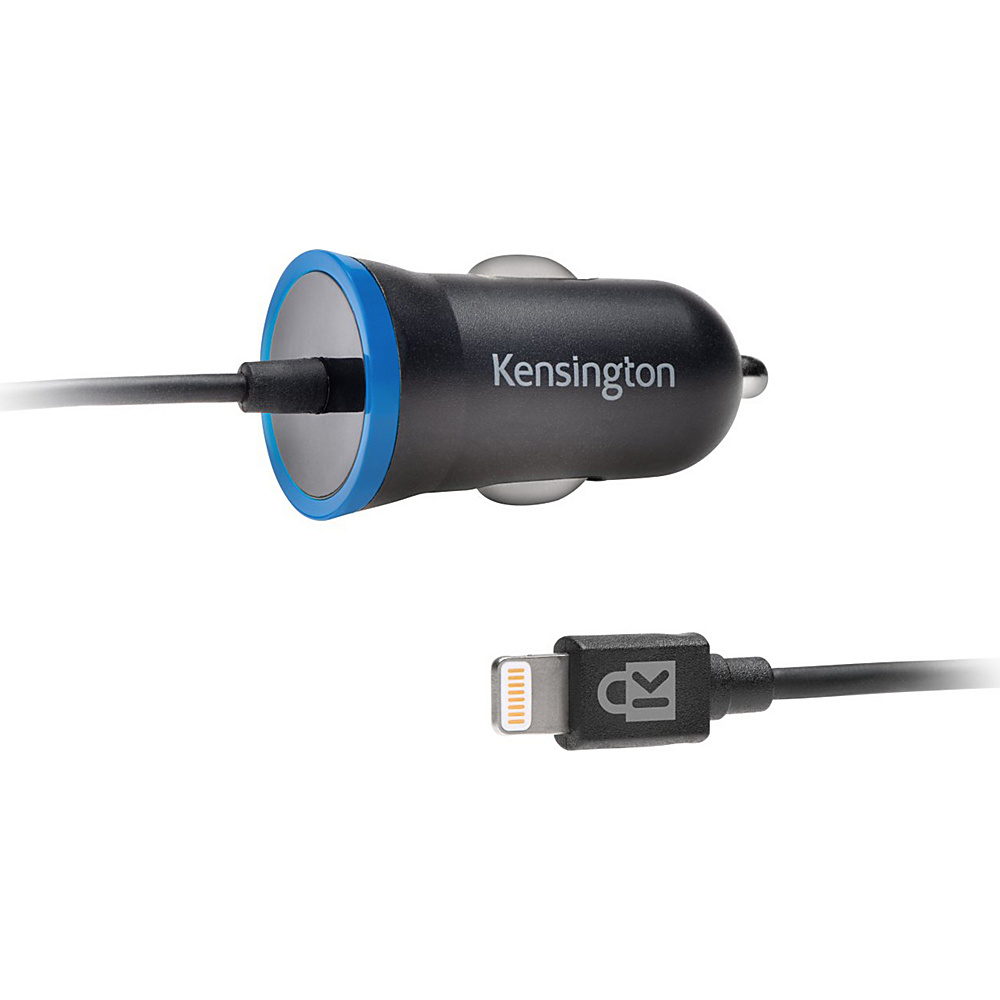 Kensington PowerBolt 2.4Amp iPad iPhone Car Charger w Hardwired Lightning Cable Black Kensington Portable Batteries Chargers