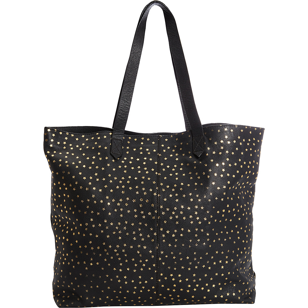 Clava Leather Tote with Gold Foil Stars Black with Gold Clava Leather Handbags